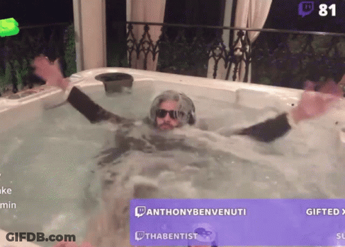 A Man Is Laying In A Hot Tub With The Number 81 On The Bottom GIF