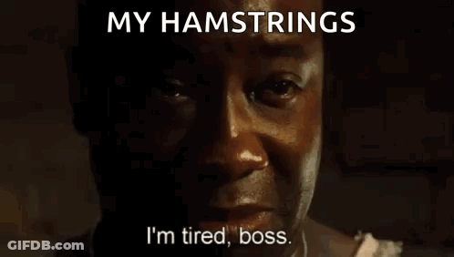 A Man Is Laying In Bed With A Plaid Blanket And The Words `` My Hamstrings '' Written Above Him . GIF
