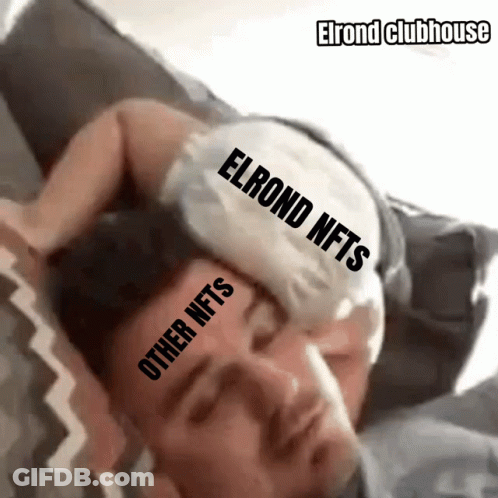 A Man Is Laying In Bed With An Ice Pack On His Forehead That Says Elrond Nfts And Other Nfts GIF