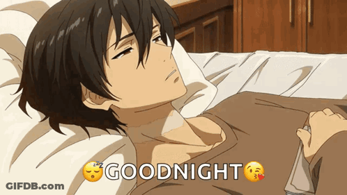 A Man Is Laying In Bed With The Words Goodnight Written Above Him GIF