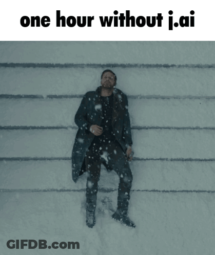 A Man Is Laying In The Snow With The Words One Hour Without I.ai Above Him GIF