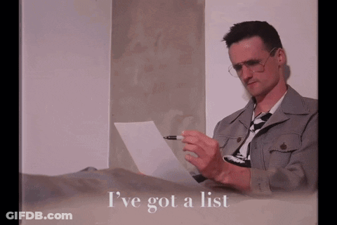 A Man Is Laying On A Bed Holding A Piece Of Paper With The Words I 'Ve Got A List Written Below Him GIF