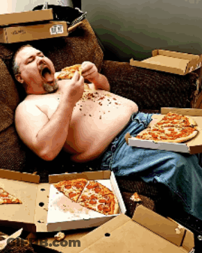 A Man Is Laying On A Couch Eating A Pizza GIF