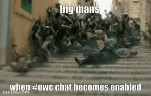 A Man Is Laying On A Set Of Stairs Surrounded By A Crowd Of People And The Caption Says Big Mans GIF