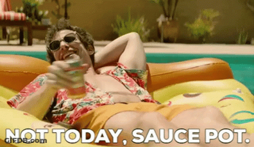 Man On Inflatable Raft In Pool Saying Not Today Sauce Pot GIF