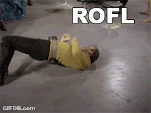 A Man Is Laying On The Floor With The Word Rofl Written Above Him GIF