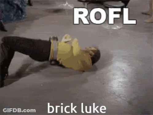 A Man Is Laying On The Floor With The Words Rofl Brick Luke GIF