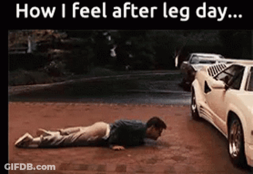 A Man Is Laying On The Ground Next To A Car With The Words How I Feel After Leg Day .. GIF