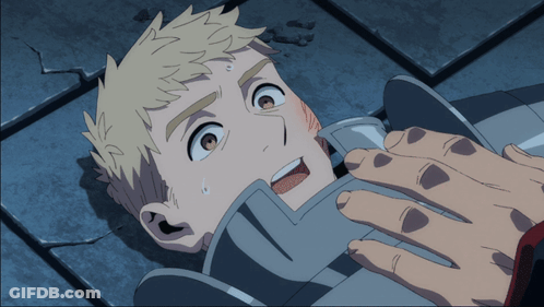 A Man Is Laying On The Ground With His Mouth Open And A Hand Reaching Out Towards Him GIF