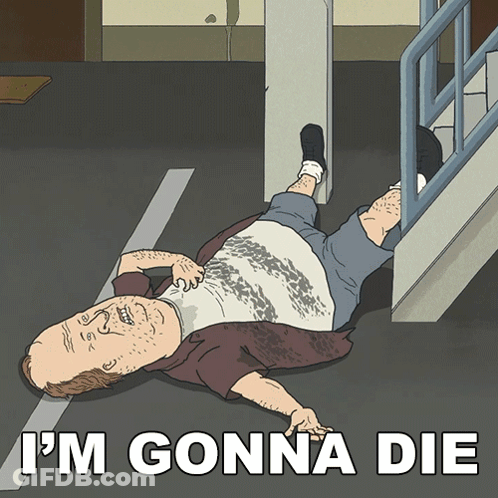 A Man Is Laying On The Ground With The Words I 'M Gonna Die Below Him GIF