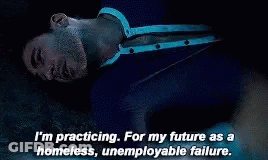 A Man Is Laying On The Ground With The Words I 'M Practicing For My Future As A Homeless , Unemployed Failure GIF