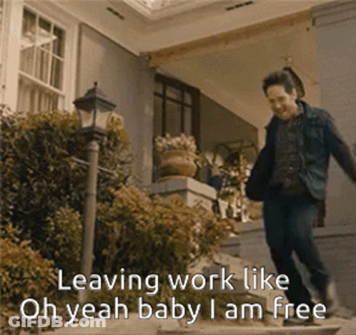 A Man Is Leaving Work Like Oh Yeah Baby I Am Free . GIF