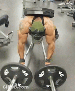 A Man Is Lifting A Barbell In A Gym With Plates That Say Dxp On Them GIF