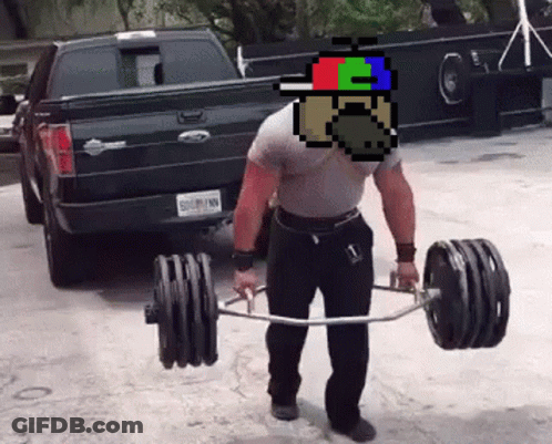 A Man Is Lifting A Barbell In Front Of A Truck With A License Plate That Says Nm GIF