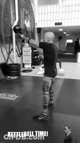 Man Lifting Kettlebell With Kettlebell Time Text GIF