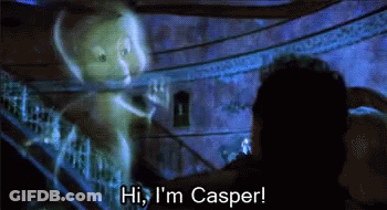 A Man Is Looking At A Ghost That Is Saying Hi , I 'M Casper . GIF