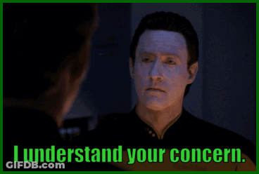 A Man Is Looking At Another Man With The Words Request Denied Below Him GIF