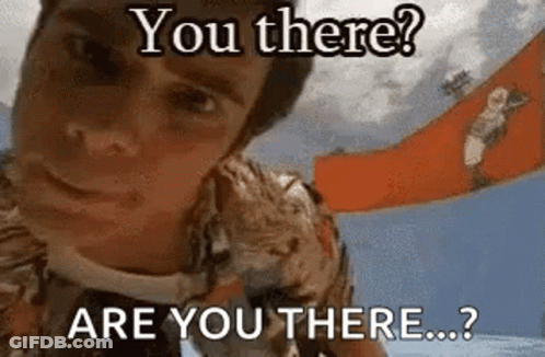 A Man Is Looking At The Camera With The Words `` You There ? Are You There ? '' Written On His Face . GIF