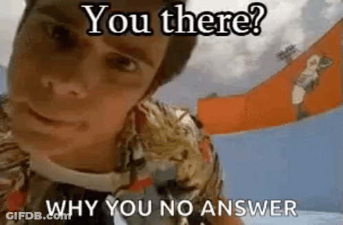 A Man Is Looking At The Camera With The Words `` You There ? Why You No Answer '' Written On It . GIF