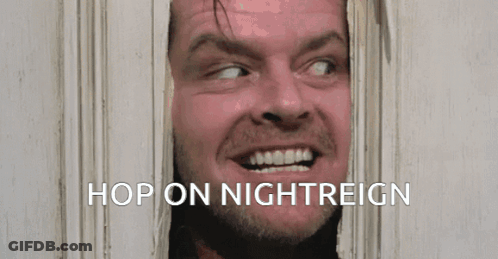 A Man Is Looking Through A Door With The Words Hop On Nightreign Written Below Him GIF