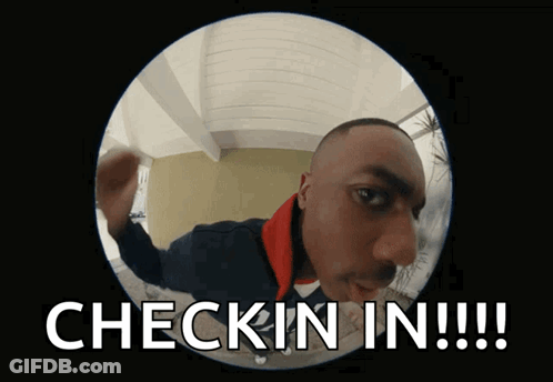 A Man Is Looking Through A Peephole With The Words Check In Written Above Him GIF