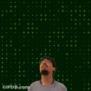A Man Is Looking Up At The Number Seven Surrounded By Stars GIF