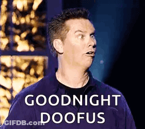 A Man Is Making A Funny Face And Saying `` Goodnight Doofus '' While Standing On A Stage . GIF
