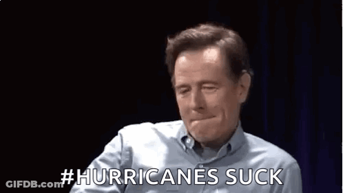 A Man Is Making A Funny Face And Saying `` Hurricanes Suck '' With His Hand . GIF