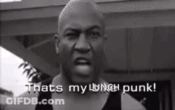 A Man Is Making A Funny Face And Saying `` That 'S My Lunch Punk '' . GIF