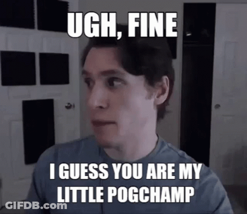 A Man Is Making A Funny Face And Saying `` Ugh , Fine , I Guess You Are My Little Pogchamp '' GIF