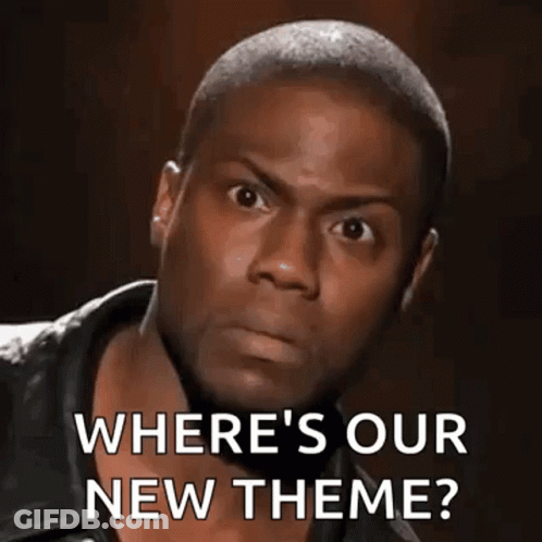 A Man Is Making A Funny Face While Asking Where 'S Our New Theme ? GIF