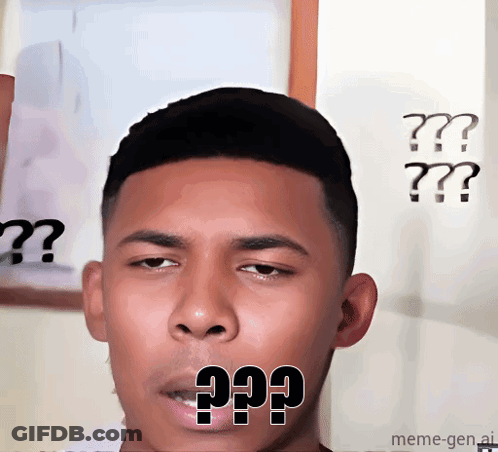 A Man Is Making A Funny Face With A Question Mark Above His Mouth GIF