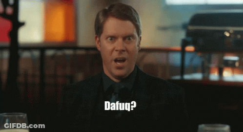 A Man Is Making A Funny Face With The Words Dafug Written On The Bottom GIF