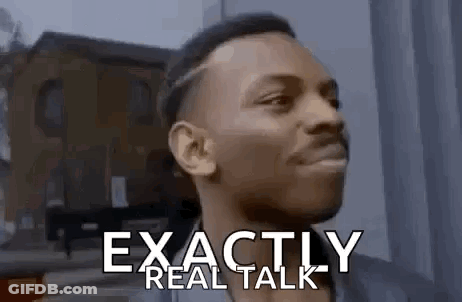 A Man Is Making A Funny Face With The Words `` Exactly Real Talk '' Written Above Him . GIF