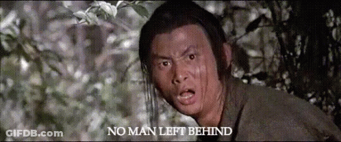 A Man Is Making A Funny Face With The Words No Man Left Behind Above Him GIF
