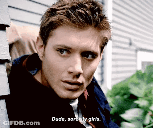 A Man Is Peeking Out From Behind A Wall And Says Dude , Sorority Girls GIF
