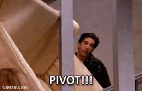 A Man Is Peeking Out Of A Window Holding A Piece Of Paper And Saying `` Pivot ! '' GIF