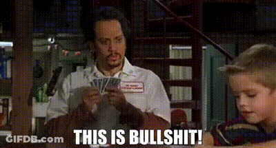 A Man Is Playing A Game Of Cards With A Little Boy And Says `` This Is Bullshit '' . GIF