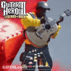 A Man Is Playing A Guitar In A Video Game Called Guitar Hero Iii GIF