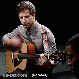 Man Playing Acoustic Guitar And Shriek Sound GIF