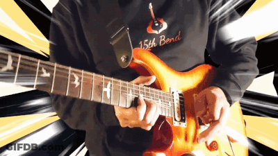 A Man Is Playing An Electric Guitar With A Shirt That Says 15Th Bond GIF
