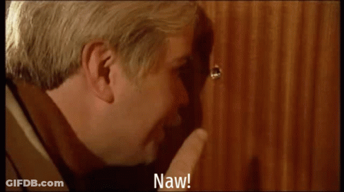 A Man Is Pointing At A Door With The Words Naw Written On The Bottom GIF