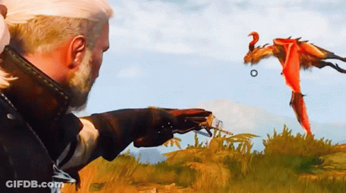 Man Pointing At Flying Dragon In Sky GIF
