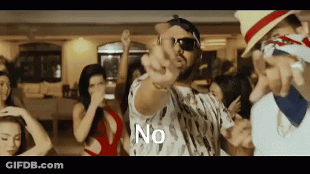 A Man Is Pointing At A Group Of Women And The Word No Is On The Screen . GIF