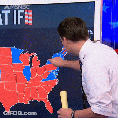 A Man Is Pointing At A Map Of The United States That Says ' Msnbc ' On It GIF