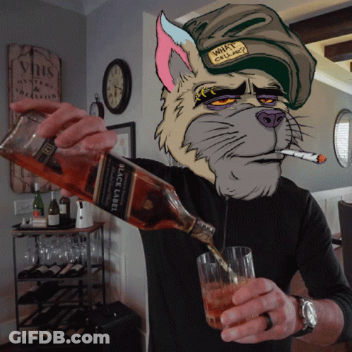 A Man Is Pouring A Glass Of Whiskey From A Bottle That Says Black Label GIF