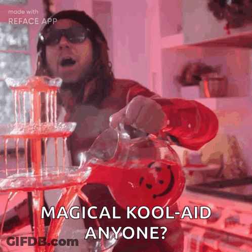 A Man Is Pouring A Pitcher Of Magical Kool-Aid GIF