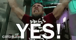 A Man Is Raising His Arms In The Air And Says Yes ! GIF