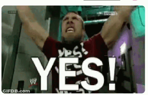 A Man Is Raising His Arms In The Air And Says Yes ! GIF
