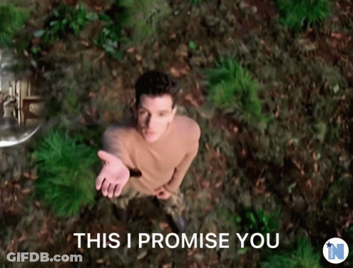 A Man Is Reaching Out His Hand With The Words " This I Promise You " Above Him GIF